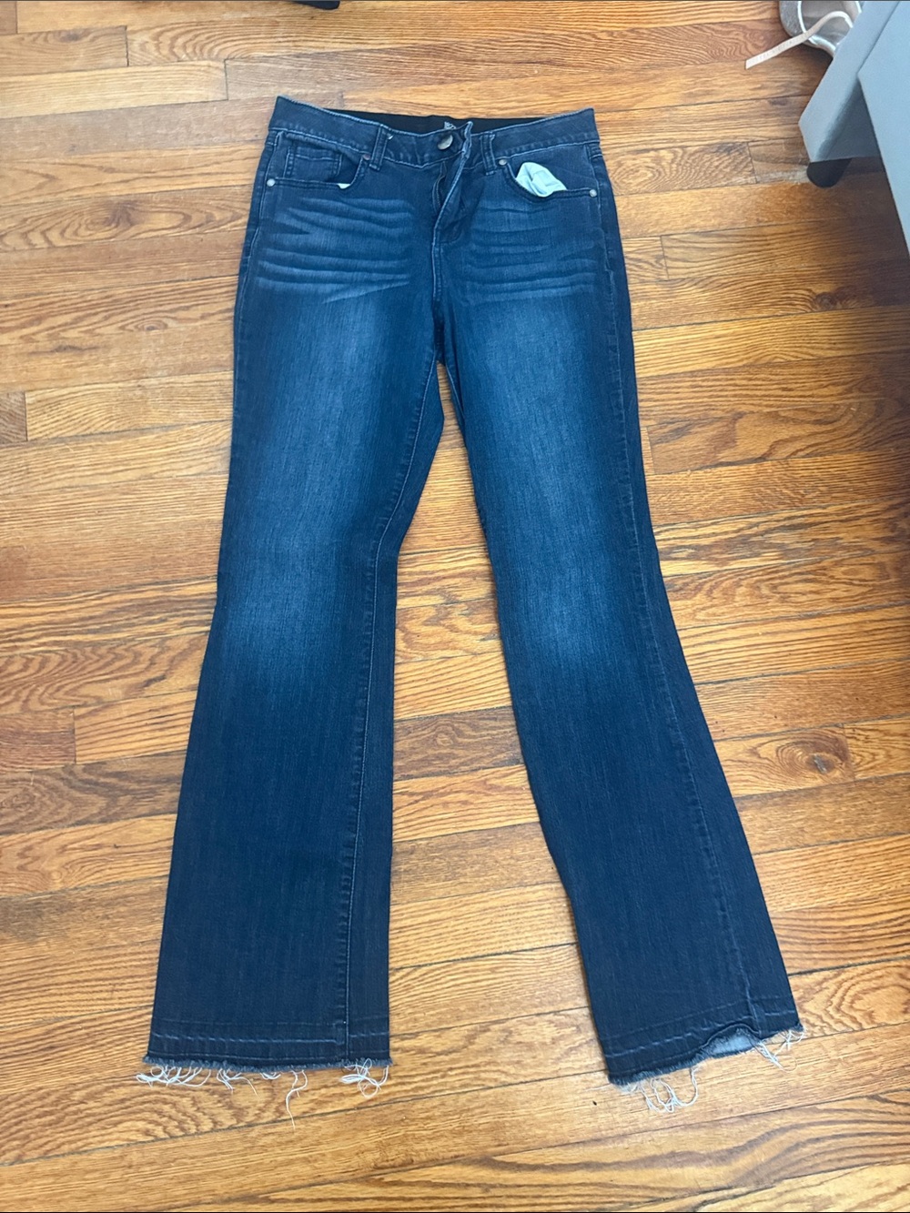 1822 Denim Dark Blue Flare Jeans with Raw Hem
